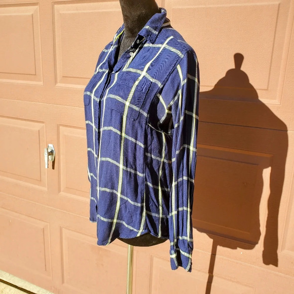Stylus Blue White Lime Green Plaid Flannel Buttondown Top Women's Size Medium - Picture 7 of 15
